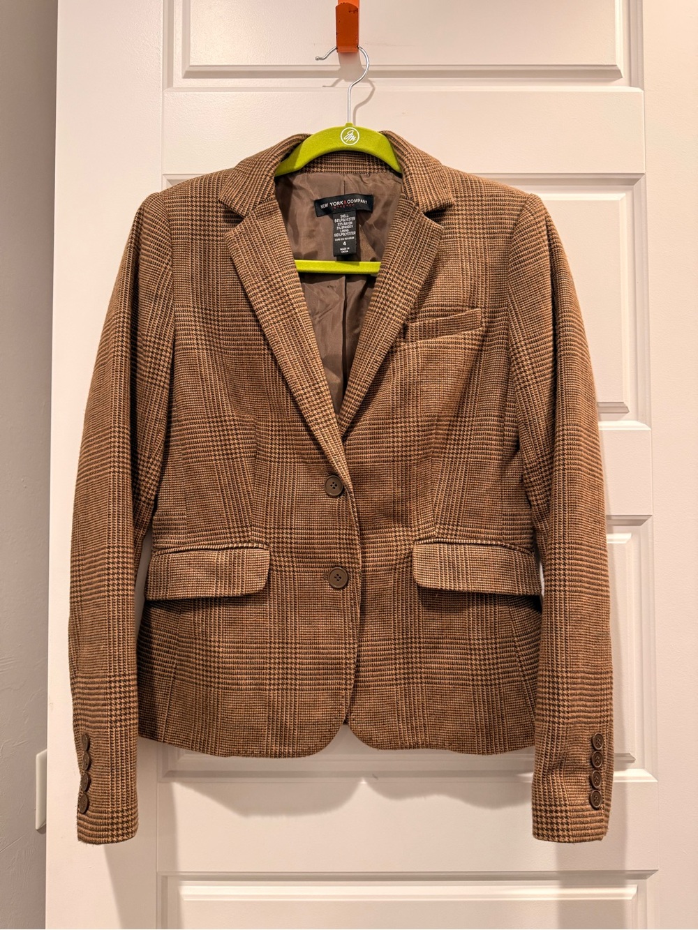 New York & Company Brown Plaid Wool-Blend Blazer